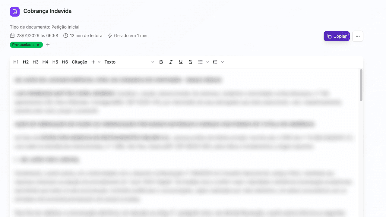 Formulários já preenchidos com o contexto do processo